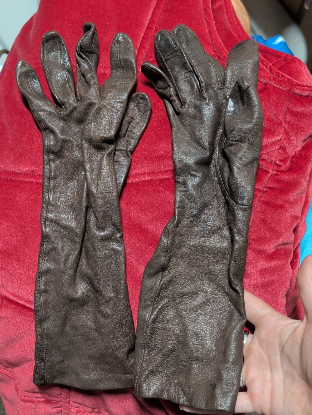 Vtg Van Raalte Cabretta Leather Mid Gloves Silk Lined Table Cut Brown 7